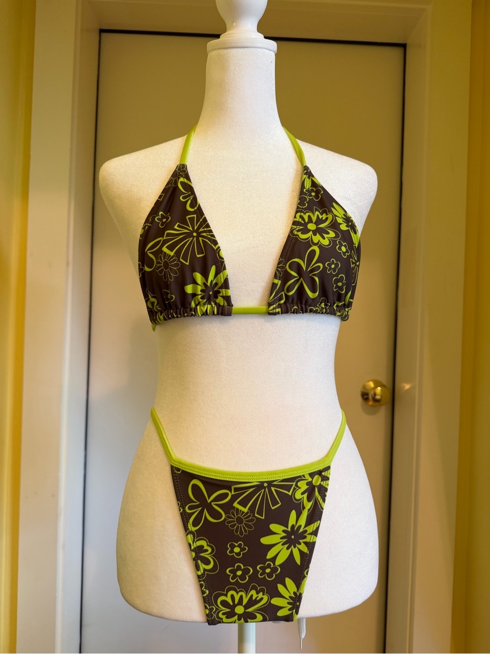 Loleia String top and contrast bottoms In The Baby Bikini Green